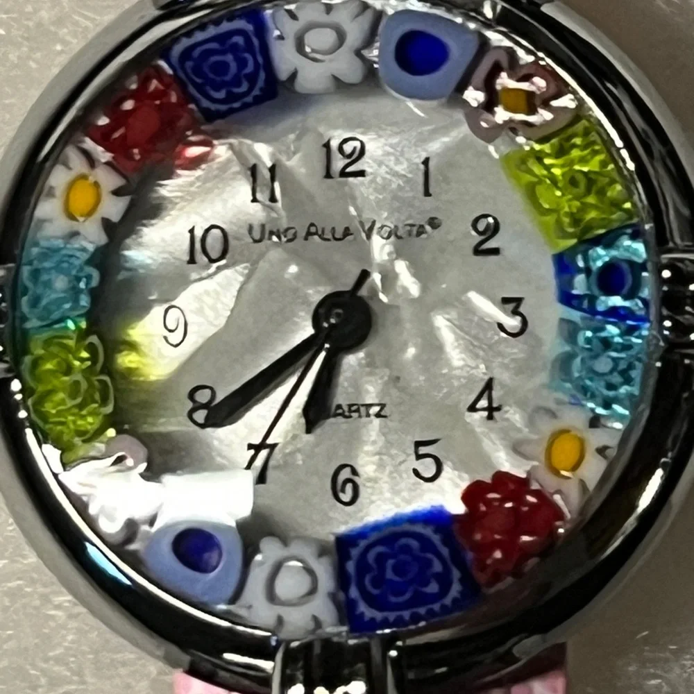 Uno Alla Volta Women’s Murano Glass Millefiori Watch with Rose Pink Leather NWOT